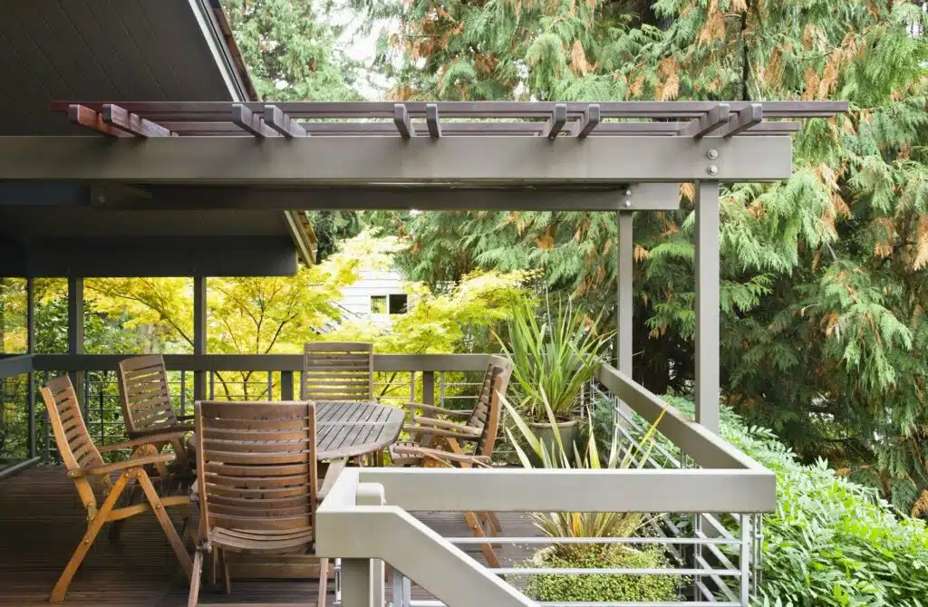 Close-up view of pergola beams made of high-quality timber